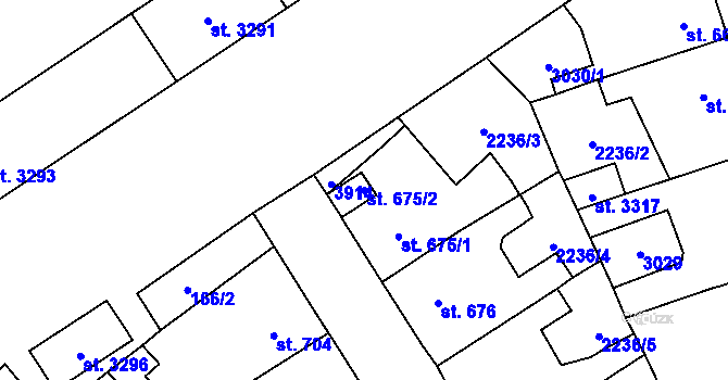 Parcela st. 675/2 v KÚ Rokycany, Katastrální mapa