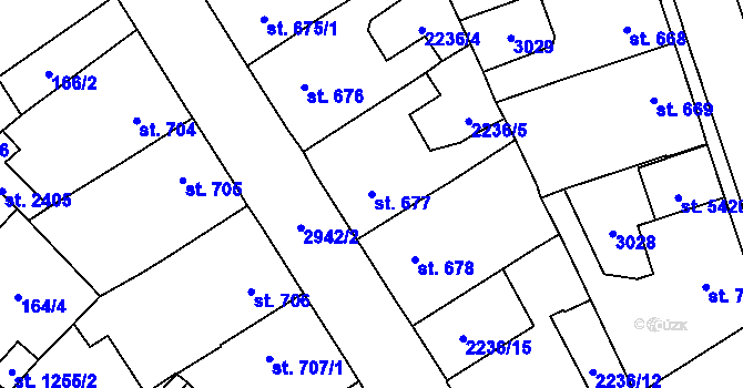 Parcela st. 677 v KÚ Rokycany, Katastrální mapa