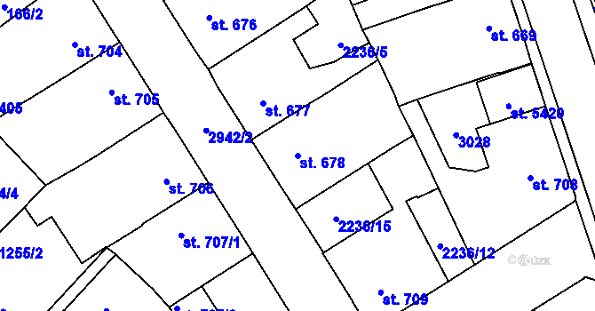 Parcela st. 678 v KÚ Rokycany, Katastrální mapa