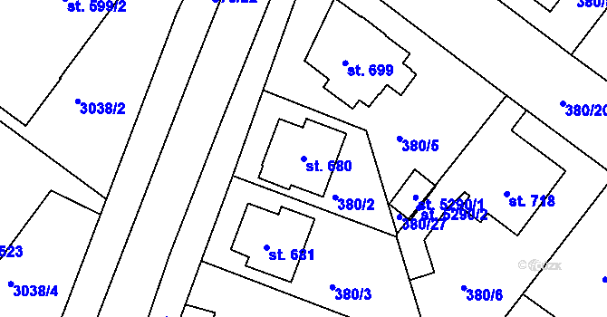 Parcela st. 680 v KÚ Rokycany, Katastrální mapa