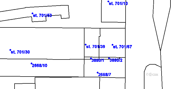 Parcela st. 701/39 v KÚ Rokycany, Katastrální mapa