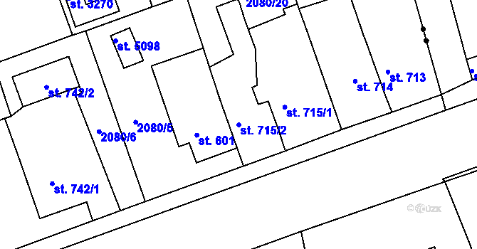 Parcela st. 715/2 v KÚ Rokycany, Katastrální mapa