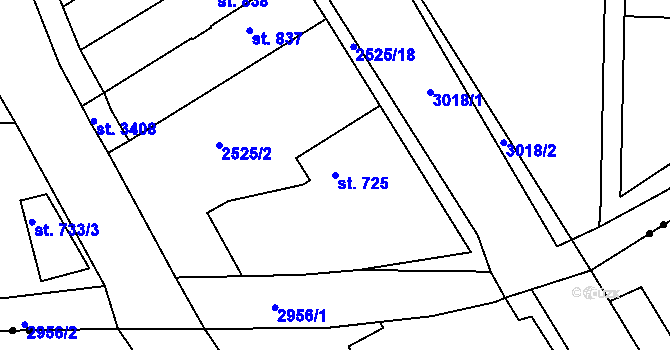 Parcela st. 725 v KÚ Rokycany, Katastrální mapa