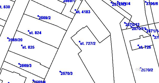 Parcela st. 727/2 v KÚ Rokycany, Katastrální mapa