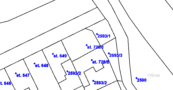 Parcela st. 728/1 v KÚ Rokycany, Katastrální mapa