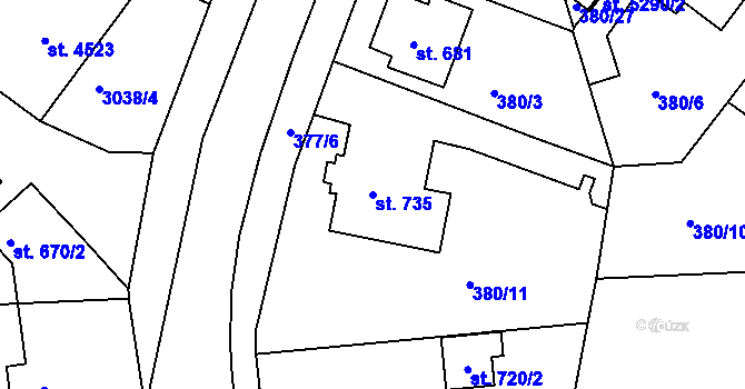 Parcela st. 735 v KÚ Rokycany, Katastrální mapa