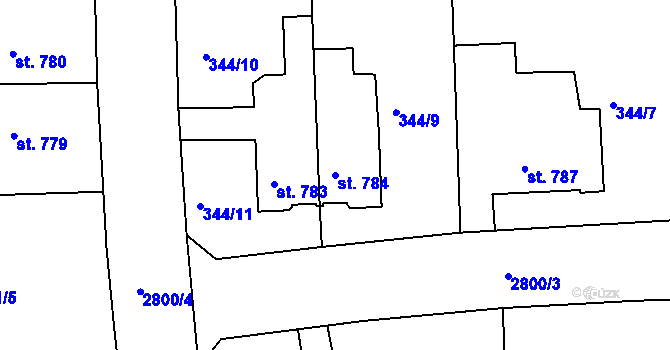 Parcela st. 784 v KÚ Rokycany, Katastrální mapa