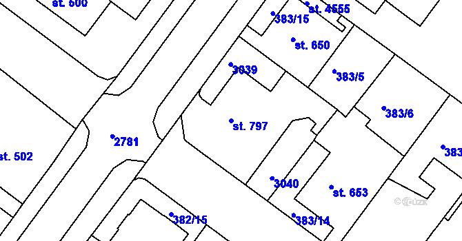 Parcela st. 797 v KÚ Rokycany, Katastrální mapa