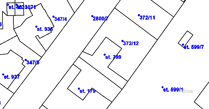 Parcela st. 799 v KÚ Rokycany, Katastrální mapa