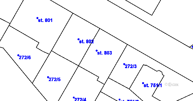 Parcela st. 803 v KÚ Rokycany, Katastrální mapa