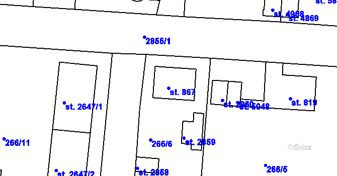 Parcela st. 867 v KÚ Rokycany, Katastrální mapa