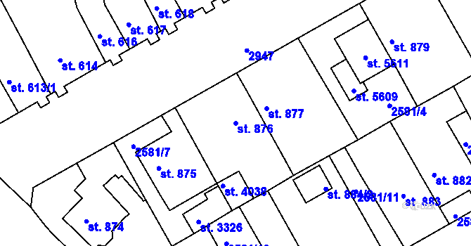 Parcela st. 876 v KÚ Rokycany, Katastrální mapa