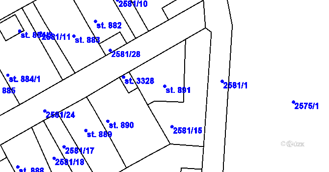 Parcela st. 891 v KÚ Rokycany, Katastrální mapa