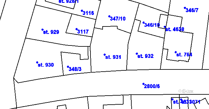 Parcela st. 931 v KÚ Rokycany, Katastrální mapa