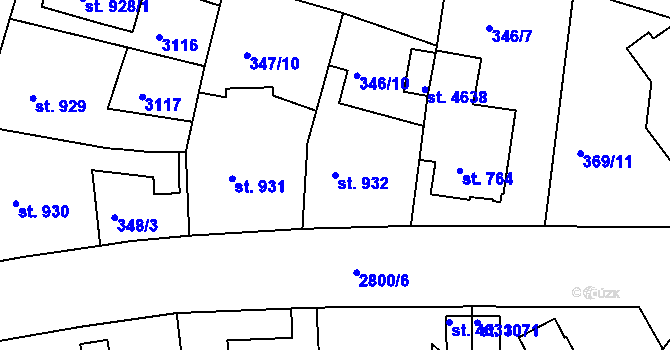 Parcela st. 932 v KÚ Rokycany, Katastrální mapa