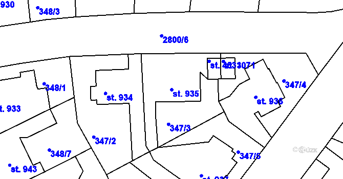Parcela st. 935 v KÚ Rokycany, Katastrální mapa