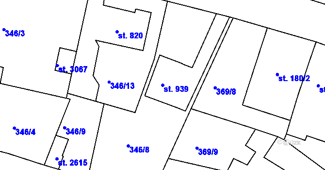 Parcela st. 939 v KÚ Rokycany, Katastrální mapa