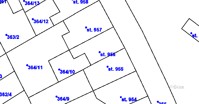 Parcela st. 956 v KÚ Rokycany, Katastrální mapa