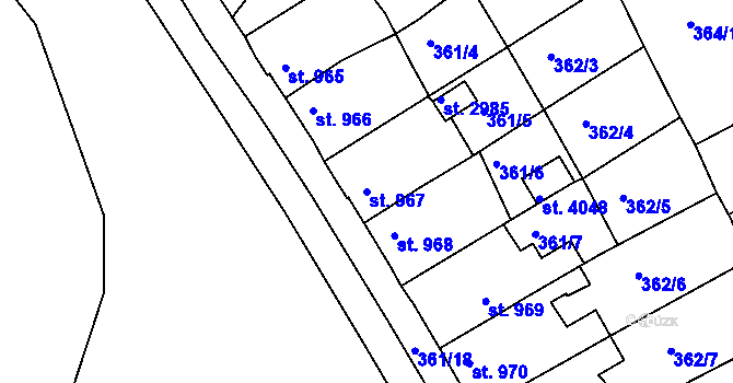 Parcela st. 967 v KÚ Rokycany, Katastrální mapa