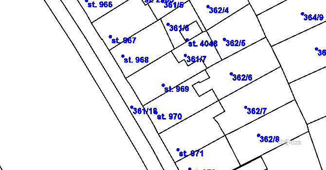 Parcela st. 969 v KÚ Rokycany, Katastrální mapa