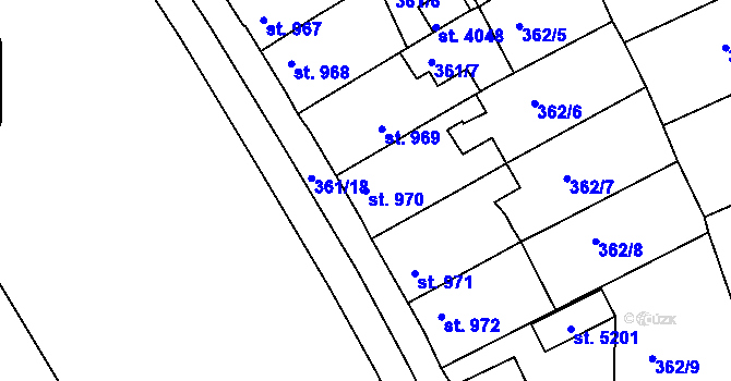 Parcela st. 970 v KÚ Rokycany, Katastrální mapa