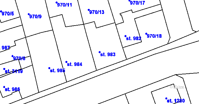Parcela st. 983 v KÚ Rokycany, Katastrální mapa