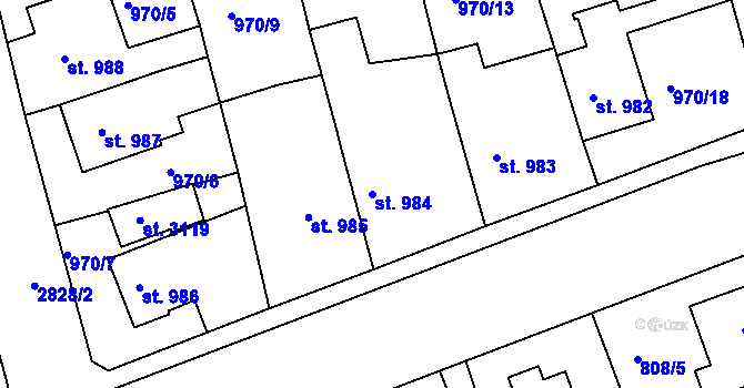 Parcela st. 984 v KÚ Rokycany, Katastrální mapa