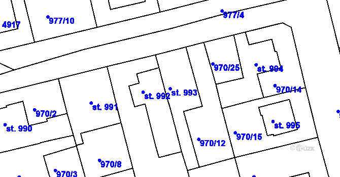 Parcela st. 993 v KÚ Rokycany, Katastrální mapa