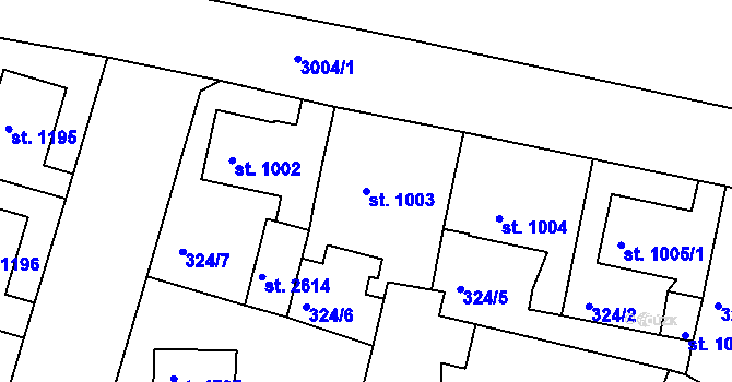 Parcela st. 1003 v KÚ Rokycany, Katastrální mapa