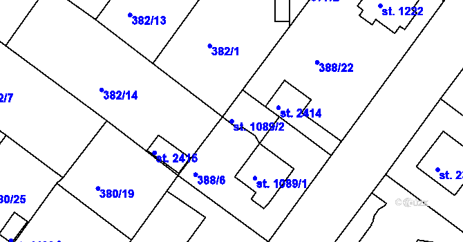 Parcela st. 1089/2 v KÚ Rokycany, Katastrální mapa