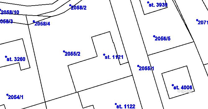 Parcela st. 1121 v KÚ Rokycany, Katastrální mapa