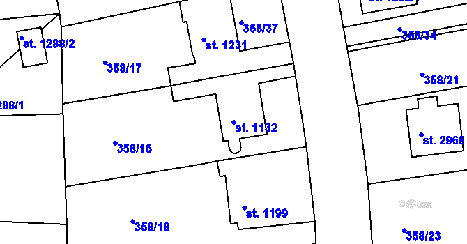 Parcela st. 1132 v KÚ Rokycany, Katastrální mapa