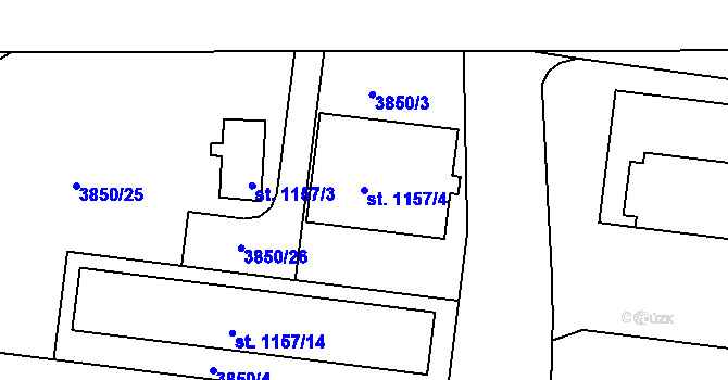 Parcela st. 1157/4 v KÚ Rokycany, Katastrální mapa
