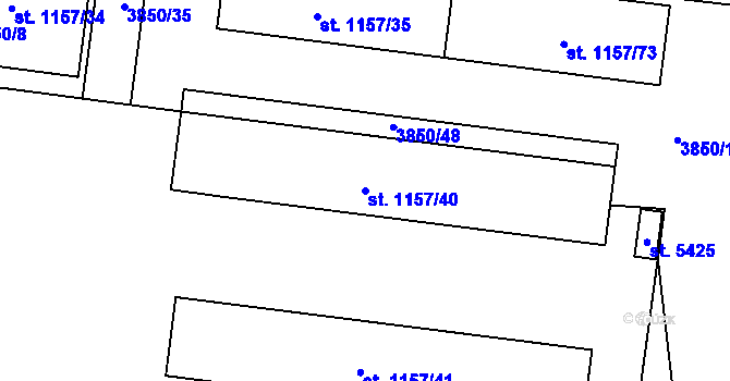 Parcela st. 1157/40 v KÚ Rokycany, Katastrální mapa