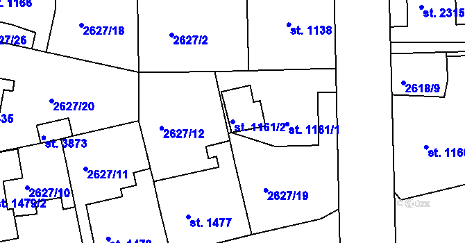 Parcela st. 1161/2 v KÚ Rokycany, Katastrální mapa