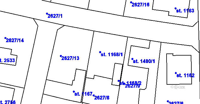 Parcela st. 1168/1 v KÚ Rokycany, Katastrální mapa