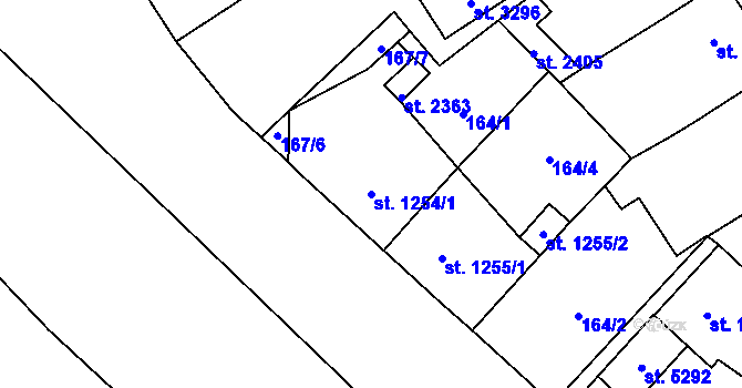 Parcela st. 1254/1 v KÚ Rokycany, Katastrální mapa