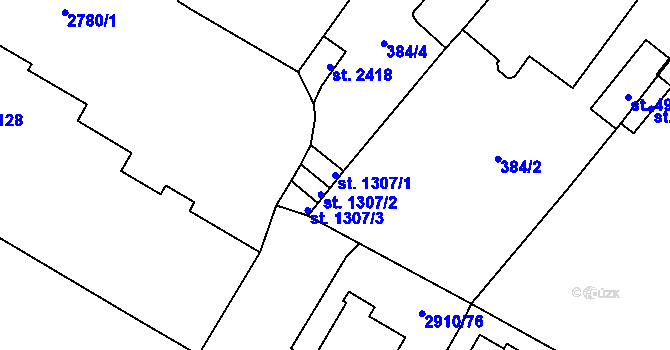Parcela st. 1307/1 v KÚ Rokycany, Katastrální mapa