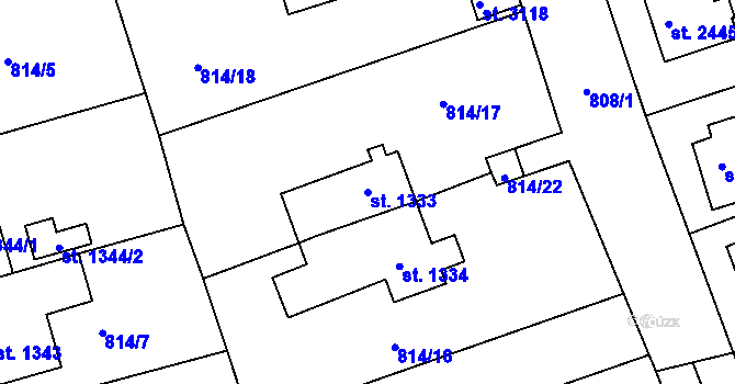 Parcela st. 1333 v KÚ Rokycany, Katastrální mapa