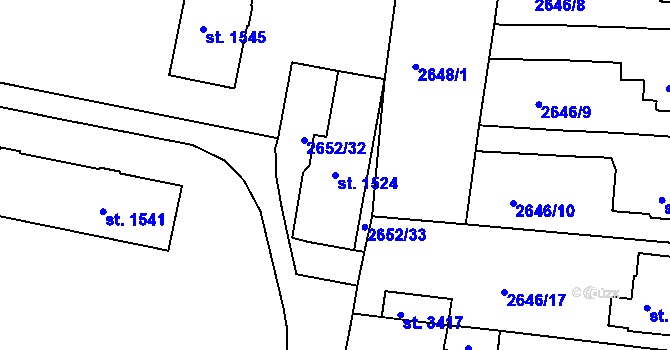 Parcela st. 1524 v KÚ Rokycany, Katastrální mapa