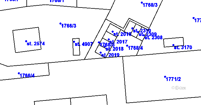 Parcela st. 2019 v KÚ Rokycany, Katastrální mapa