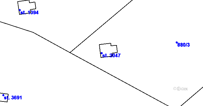 Parcela st. 2047 v KÚ Rokycany, Katastrální mapa