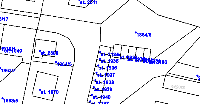 Parcela st. 2184 v KÚ Rokycany, Katastrální mapa