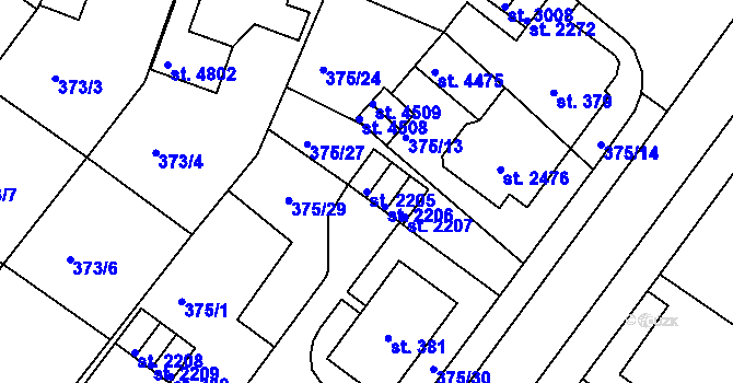 Parcela st. 2205 v KÚ Rokycany, Katastrální mapa