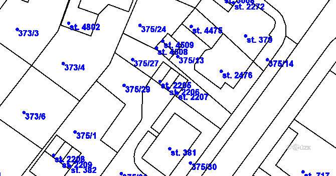 Parcela st. 2206 v KÚ Rokycany, Katastrální mapa