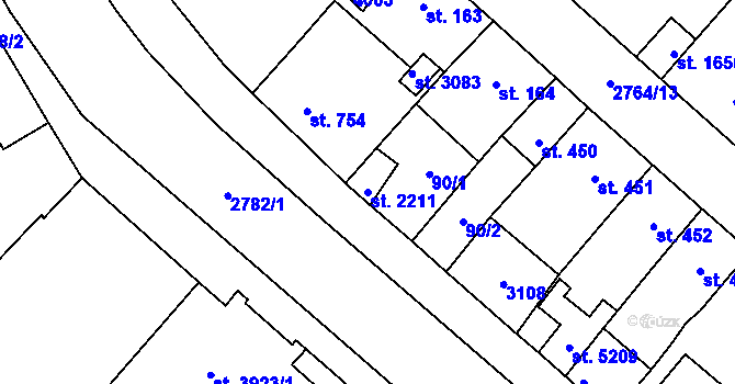 Parcela st. 2211 v KÚ Rokycany, Katastrální mapa