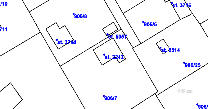 Parcela st. 2242 v KÚ Rokycany, Katastrální mapa