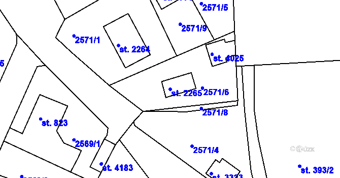Parcela st. 2265 v KÚ Rokycany, Katastrální mapa