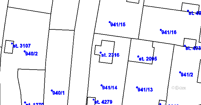 Parcela st. 2316 v KÚ Rokycany, Katastrální mapa