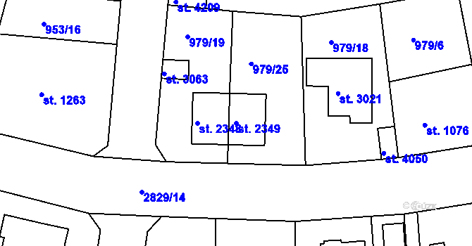 Parcela st. 2349 v KÚ Rokycany, Katastrální mapa